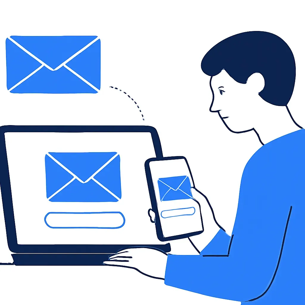 Osoba na laptopu i telefonu otvara novu email adresu.