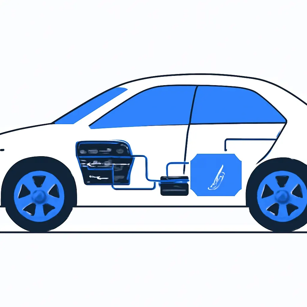 Ilustracija hibridnog automobila s benzinskim i električnim pogonom