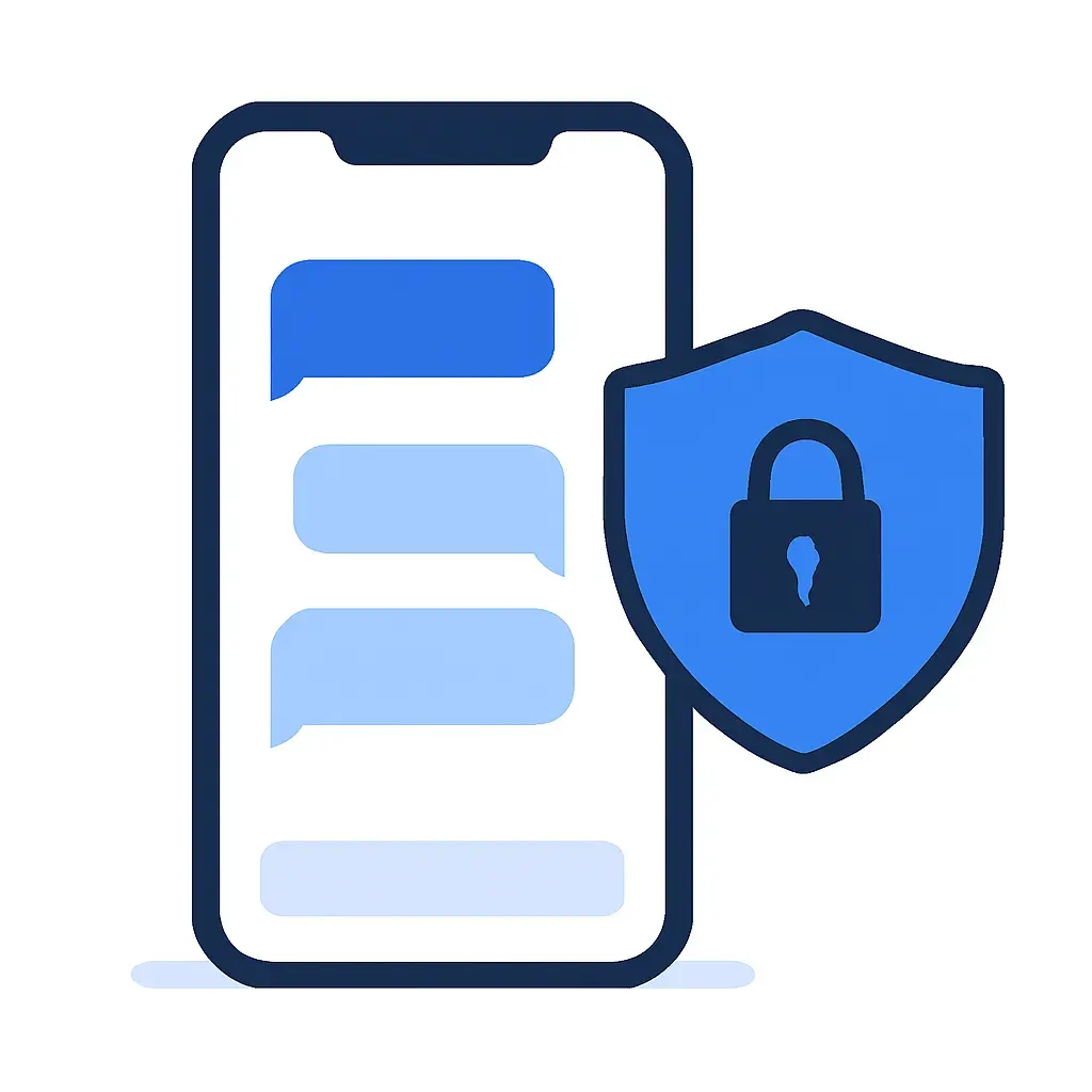 Pametni telefon s ikonom štita privatnosti uz aplikaciju za poruke.